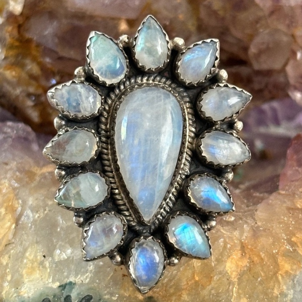 Rainbow Moonstone Statement Adjustable Sterling S… - image 1